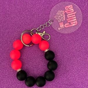 Wicked musical themed Pink and Black Beaded Keychain Bracelet. Handmade
